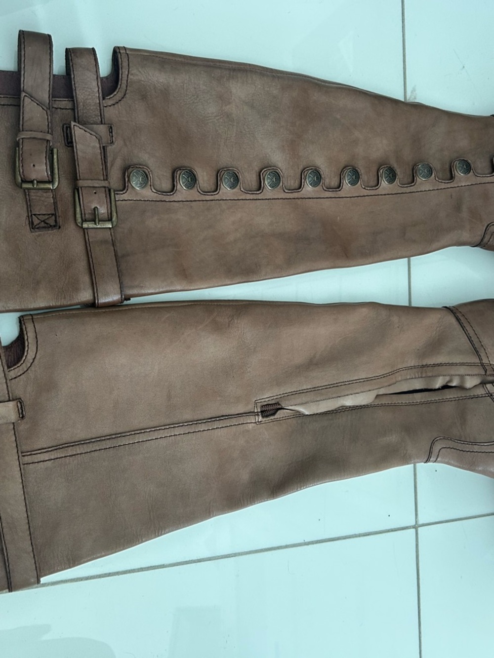 Sam Edelman Taupe Leather Combat Moto Knee-High Boots - Picture 2 of 4
